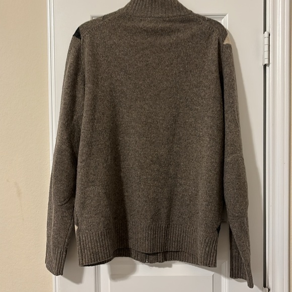 Mens J.Crew 100% Lambs Wool Argyle Elbow Patch Zip-up Cardigan Fisherman Sweater - Picture 4 of 5